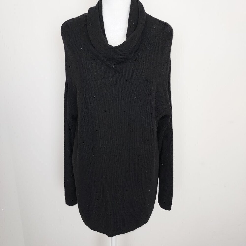 J Jill Wool Blend Cowl Neck Embellished Black Sweater Size Medium